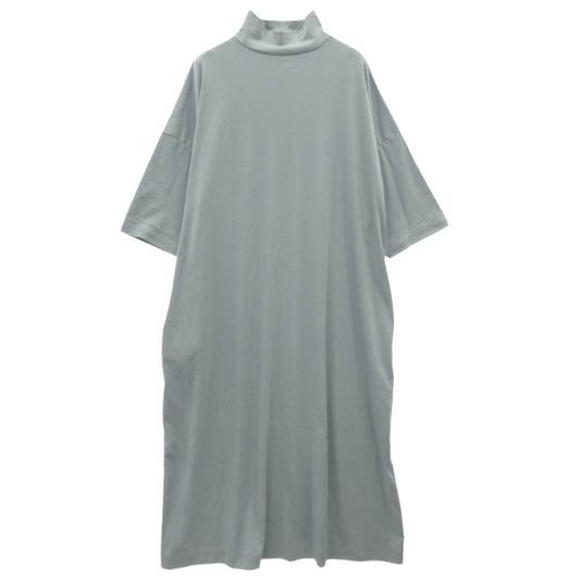 強撚綿の ワイド モックネック ワンピース 水色 ライトブルー系【中古】