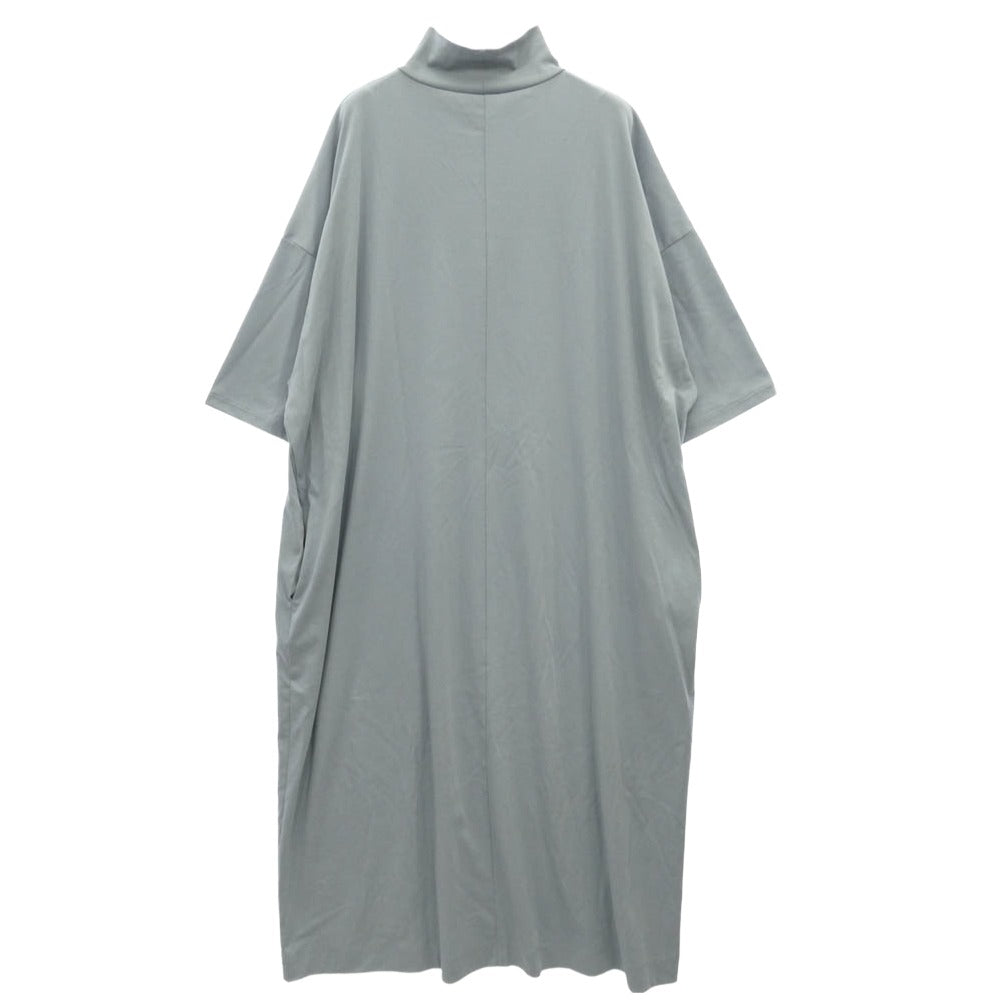 強撚綿の ワイド モックネック ワンピース 水色 ライトブルー系【中古】