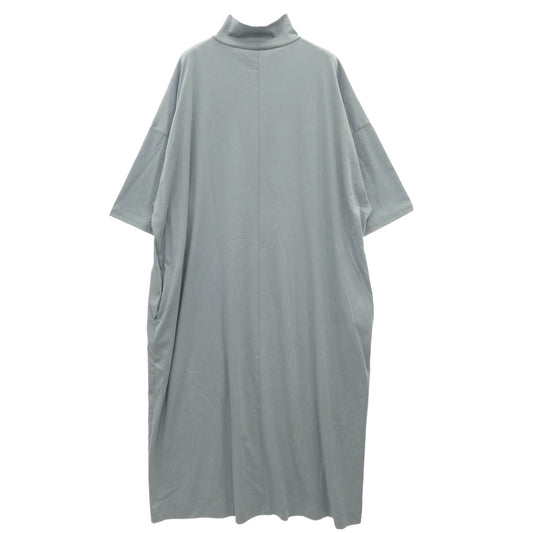 強撚綿の ワイド モックネック ワンピース 水色 ライトブルー系【中古】