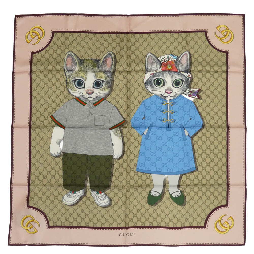 GUCCI グッチ 848288 3G001 6172 × Yuko Higuchi Printed Silk Scarf Japan Exclusive ヒグチユウコ プリント 日本限定 シルク スカーフ マルチカラー系【新古品】【未使用】【中古】