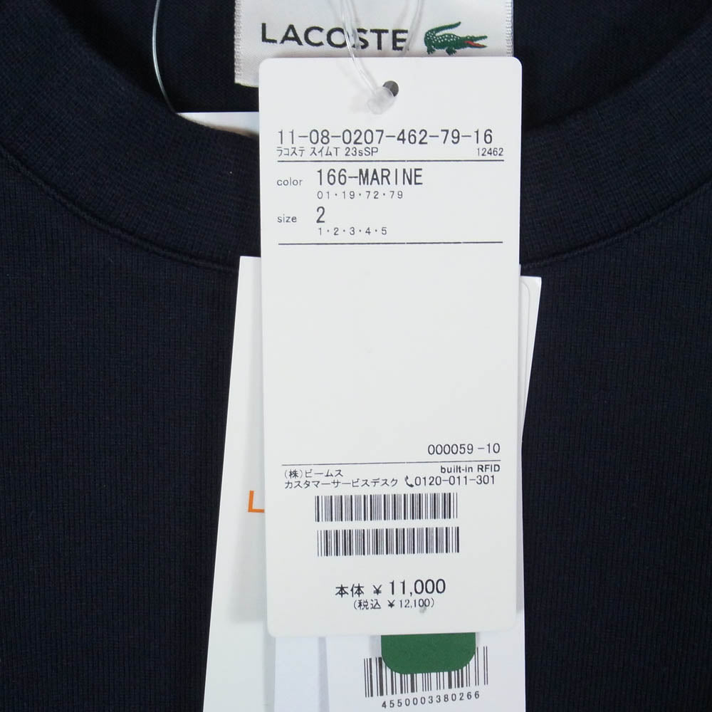 LACOSTE ラコステ BEAMS ビームス TH532LJ-99 × BEAMS ビームス 別注 バックプリント 刺繍 ロゴ 半袖 Ｔシャツ カットソー ネイビー系 2【極上美品】【中古】