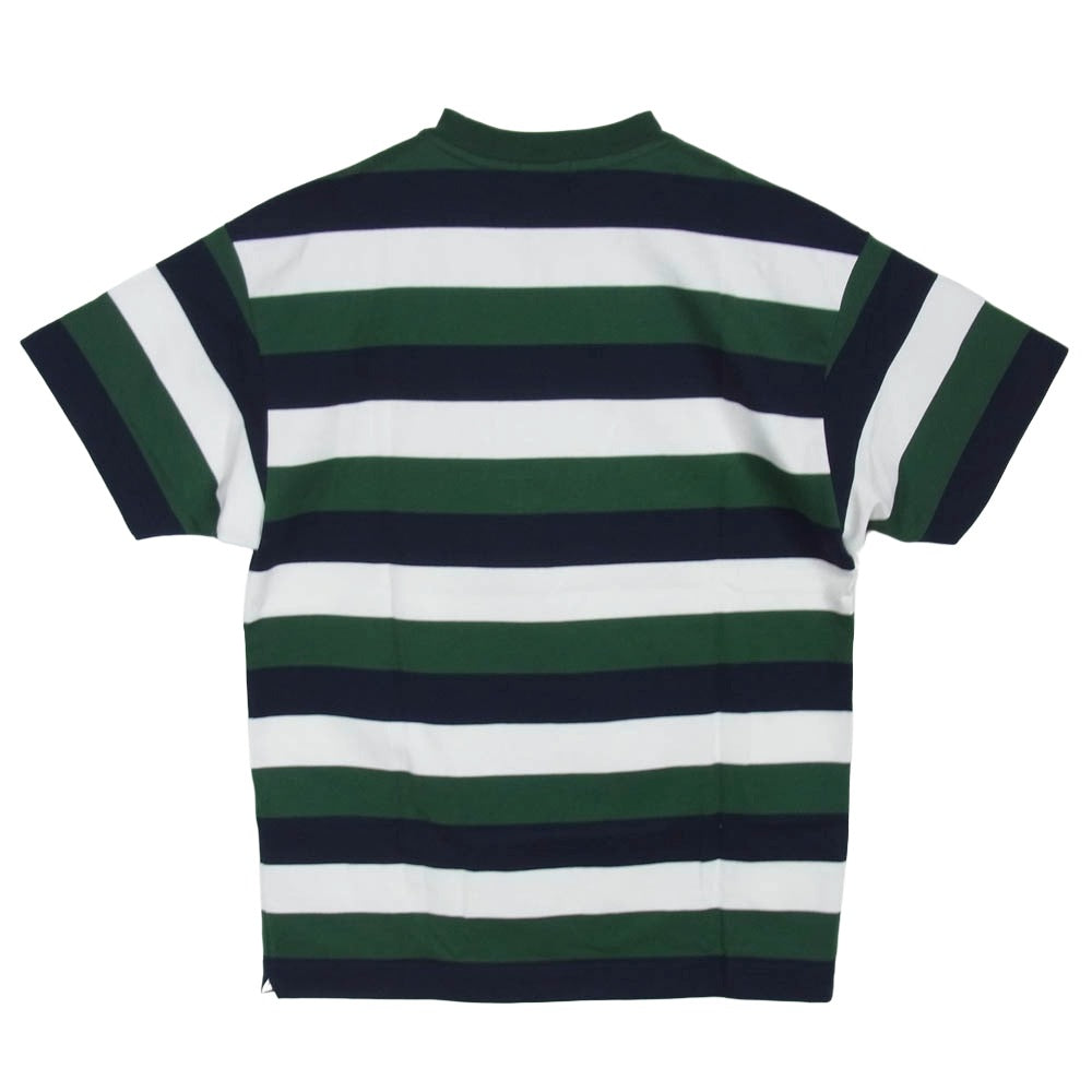 LACOSTE ラコステ BEAMS ビームス TH734LJ-99 × BEAMS ビームス 別注 ロゴ ボーダー クルーネック 半袖 Tシャツ 緑紺白 2【新古品】【未使用】【中古】