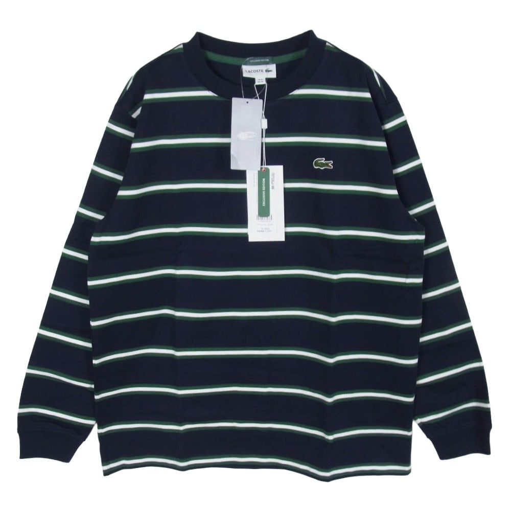 LACOSTE ラコステ BEAMS ビームス TH733LJ-99 × BEAMS ビームス 別注 ロゴ ボーダー クルーネック 長袖 Tシャツ カットソー 166-MARINE 2【新古品】【未使用】【中古】
