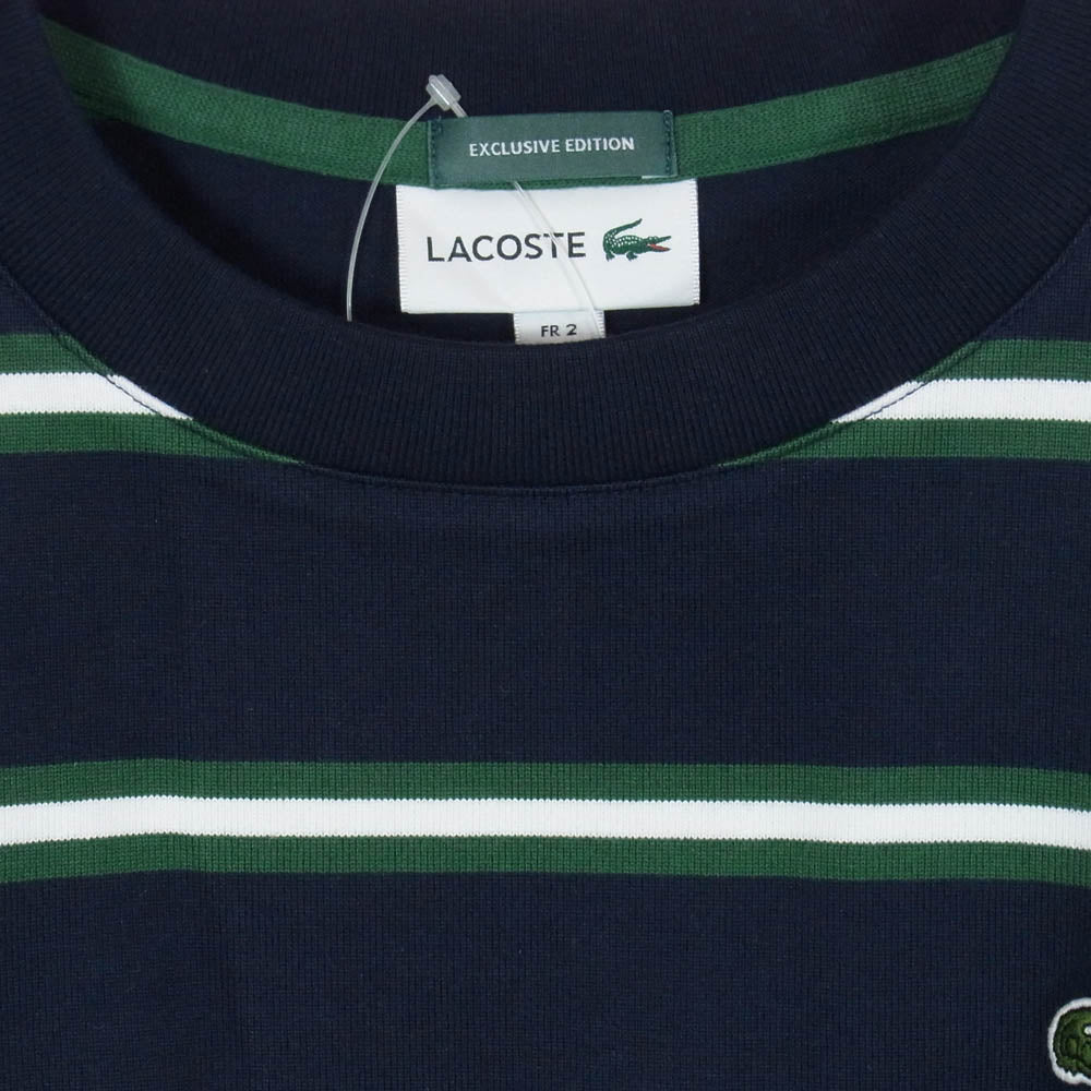 LACOSTE ラコステ BEAMS ビームス TH733LJ-99 × BEAMS ビームス 別注 ロゴ ボーダー クルーネック 長袖 Tシャツ カットソー 166-MARINE 2【新古品】【未使用】【中古】