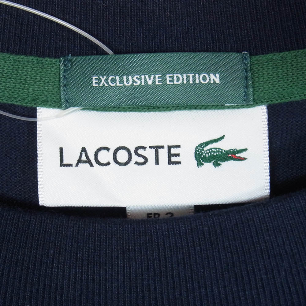 LACOSTE ラコステ BEAMS ビームス TH733LJ-99 × BEAMS ビームス 別注 ロゴ ボーダー クルーネック 長袖 Tシャツ カットソー 166-MARINE 2【新古品】【未使用】【中古】
