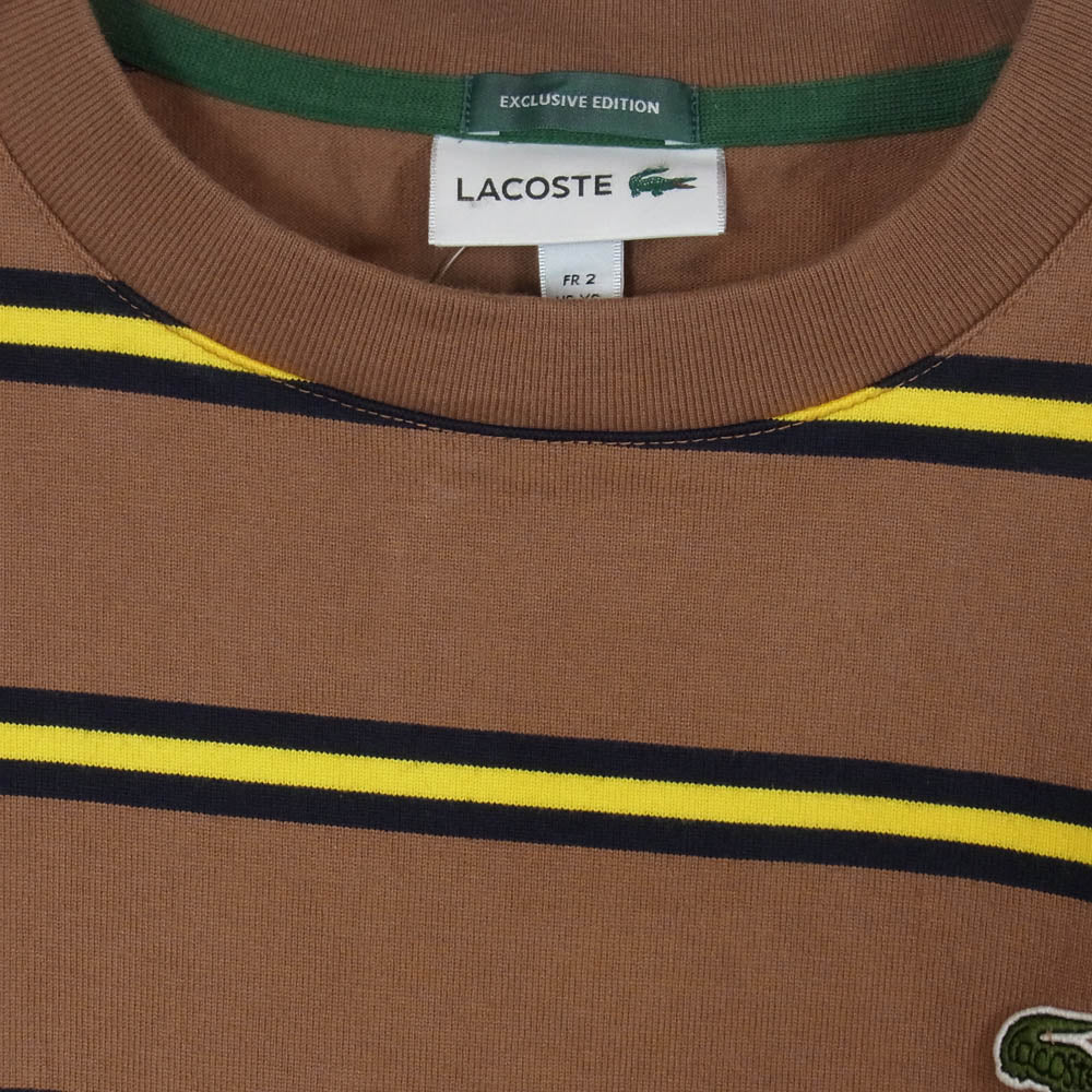 LACOSTE ラコステ BEAMS ビームス TH733LJ-99 × BEAMS ビームス 別注 ロゴ ボーダー クルーネック 長袖 Tシャツ カットソー LFA PECAN 2【中古】