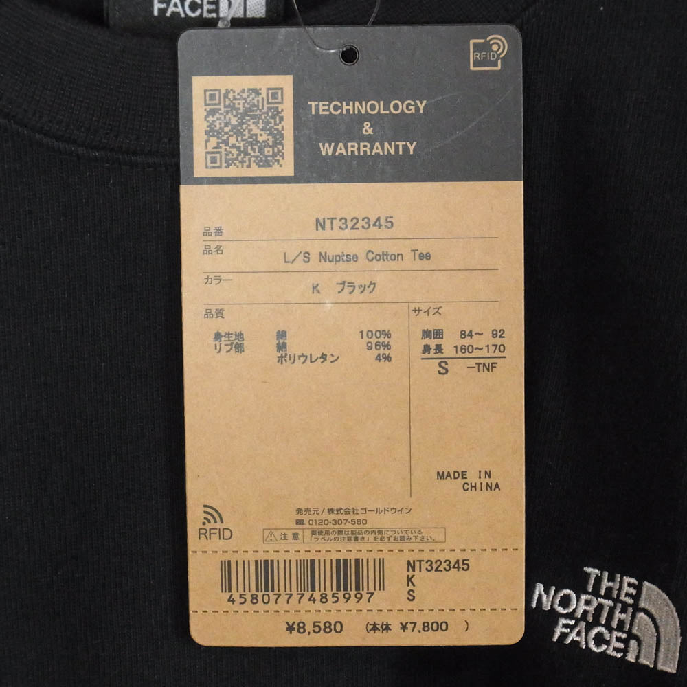 THE NORTH FACE ノースフェイス NT32345 L/S Nuptse Cotton Tee ロングスリーブ ヌプシ コットン 長袖 Tシャツ カットソー ブラック系 S【中古】