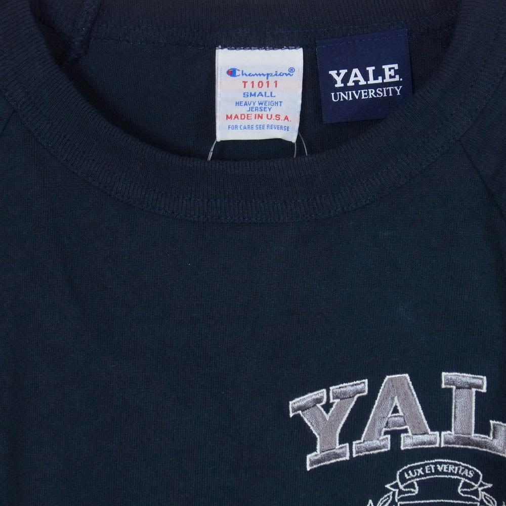 Champion チャンピオン C5-Z307 USA製 YALE カレッジ刺繍 半袖 Tシャツ ネイビー系 S【新古品】【未使用】【中古】