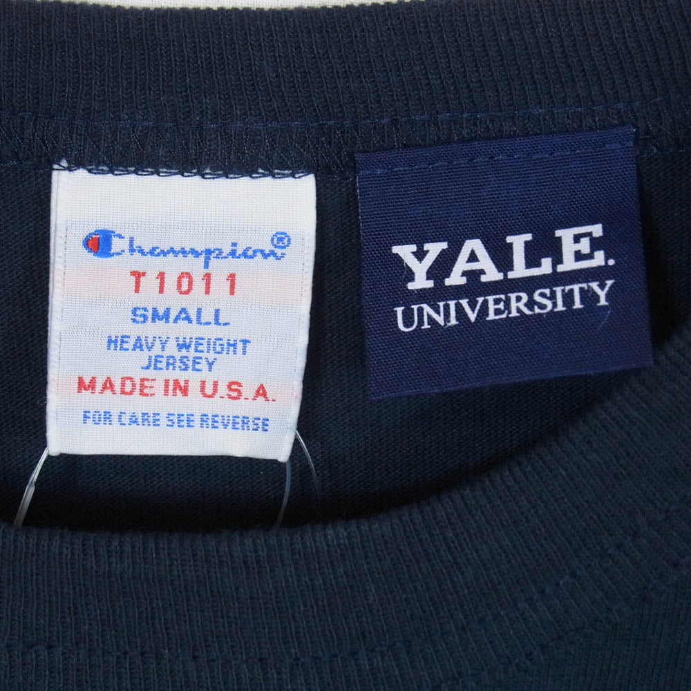 Champion チャンピオン C5-Z307 USA製 YALE カレッジ刺繍 半袖 Tシャツ ネイビー系 S【新古品】【未使用】【中古】