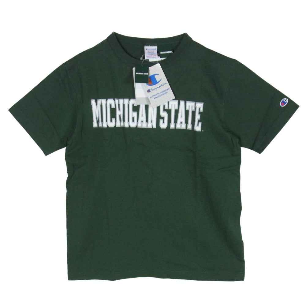 Champion チャンピオン C5-Z305 USA製 MICHIGAN STATE UNIVERSITY カレッジプリント 半袖 Tシャツ モスグリーン系 M【新古品】【未使用】【中古】