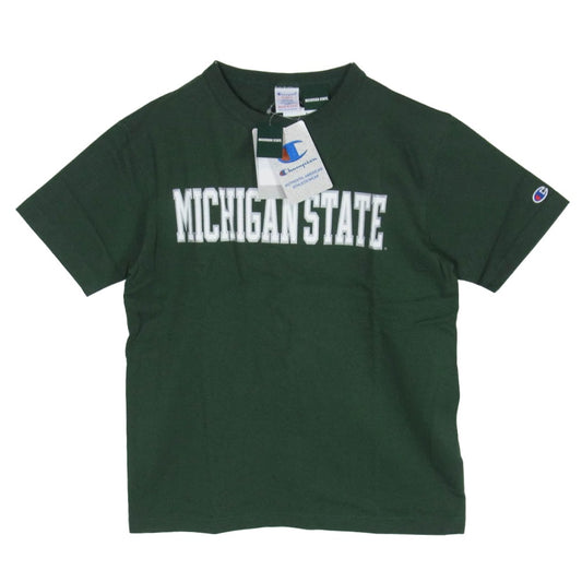 Champion チャンピオン C5-Z305 USA製 MICHIGAN STATE UNIVERSITY カレッジプリント 半袖 Tシャツ モスグリーン系 M【新古品】【未使用】【中古】