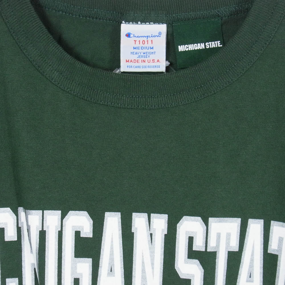 Champion チャンピオン C5-Z305 USA製 MICHIGAN STATE UNIVERSITY カレッジプリント 半袖 Tシャツ モスグリーン系 M【新古品】【未使用】【中古】