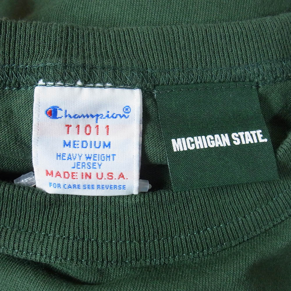 Champion チャンピオン C5-Z305 USA製 MICHIGAN STATE UNIVERSITY カレッジプリント 半袖 Tシャツ モスグリーン系 M【新古品】【未使用】【中古】