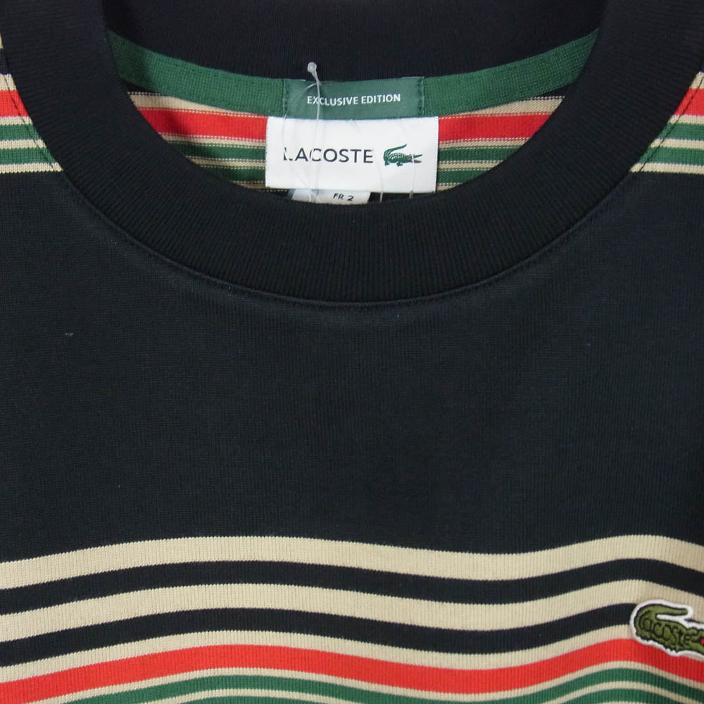 LACOSTE ラコステ BEAMS ビームス TH060J-99 × BEAMS ビームス 別注 マルチ ボーダー クルーネック 半袖 Ｔシャツ NOIR 2【極上美品】【中古】