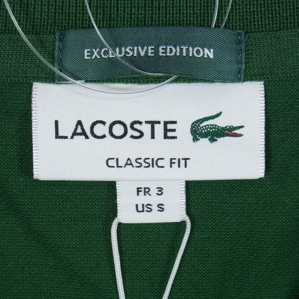 LACOSTE ラコステ BEAMS ビームス PH102MJ-99 × BEAMS ビームス 別注 鹿の子 ワンポイント 刺繍 ロゴ 半袖 ポロシャツ グリーン系 3【新古品】【未使用】【中古】