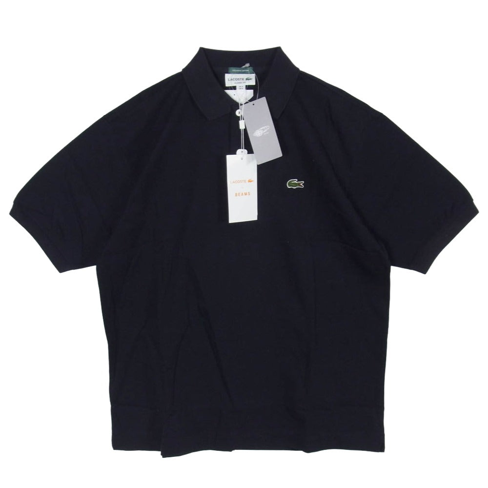 LACOSTE ラコステ BEAMS ビームス PH102MJ-99 × BEAMS ビームス 別注 鹿の子 ワンポイント 刺繍 ロゴ 半袖 ポロシャツ ブラック系 3【新古品】【未使用】【中古】