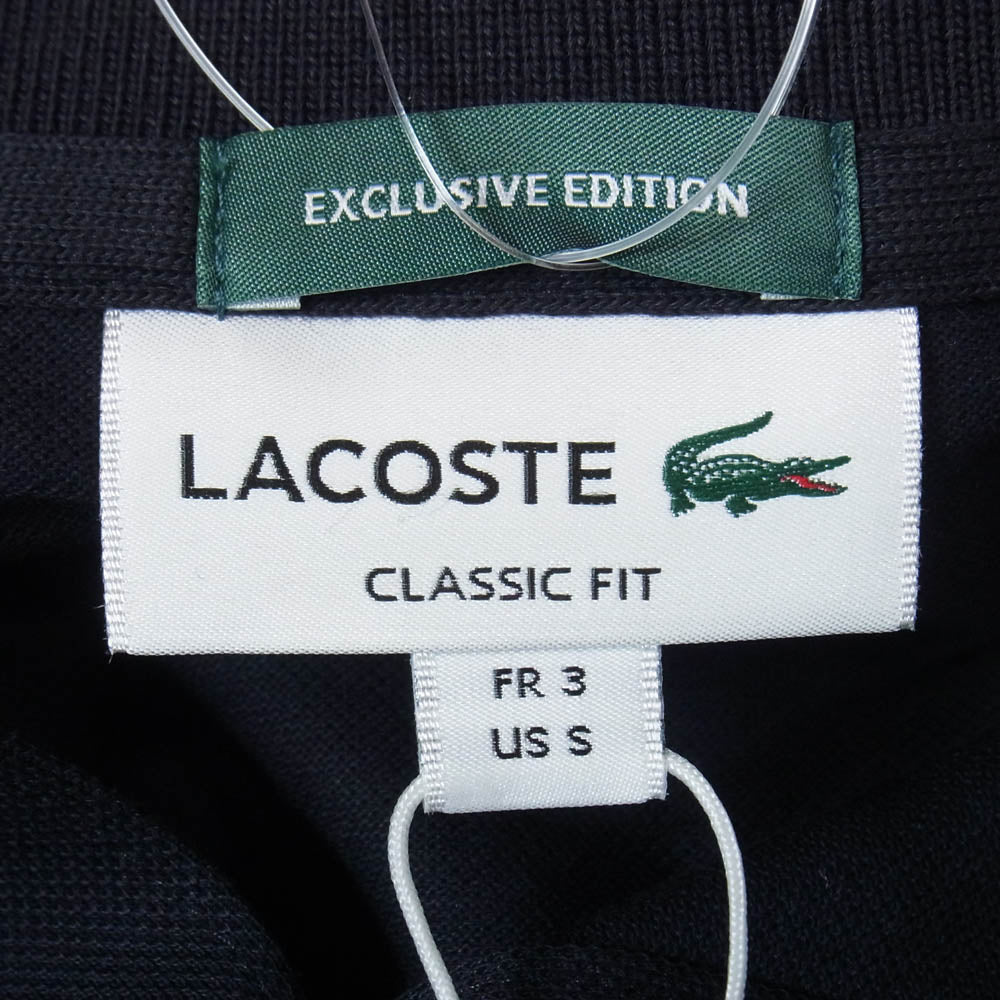 LACOSTE ラコステ BEAMS ビームス PH102MJ-99 × BEAMS ビームス 別注 鹿の子 ワンポイント 刺繍 ロゴ 半袖 ポロシャツ ブラック系 3【新古品】【未使用】【中古】
