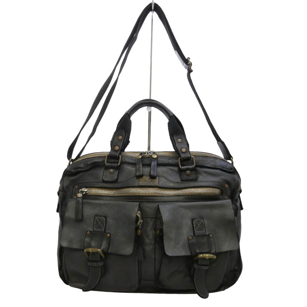 B5516 LEATHER SHOULDER BAG レザー ショルダーバッグ メッセンジャーバッグ ブラック系【中古】