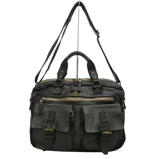 B5516 LEATHER SHOULDER BAG レザー ショルダーバッグ メッセンジャーバッグ ブラック系【中古】