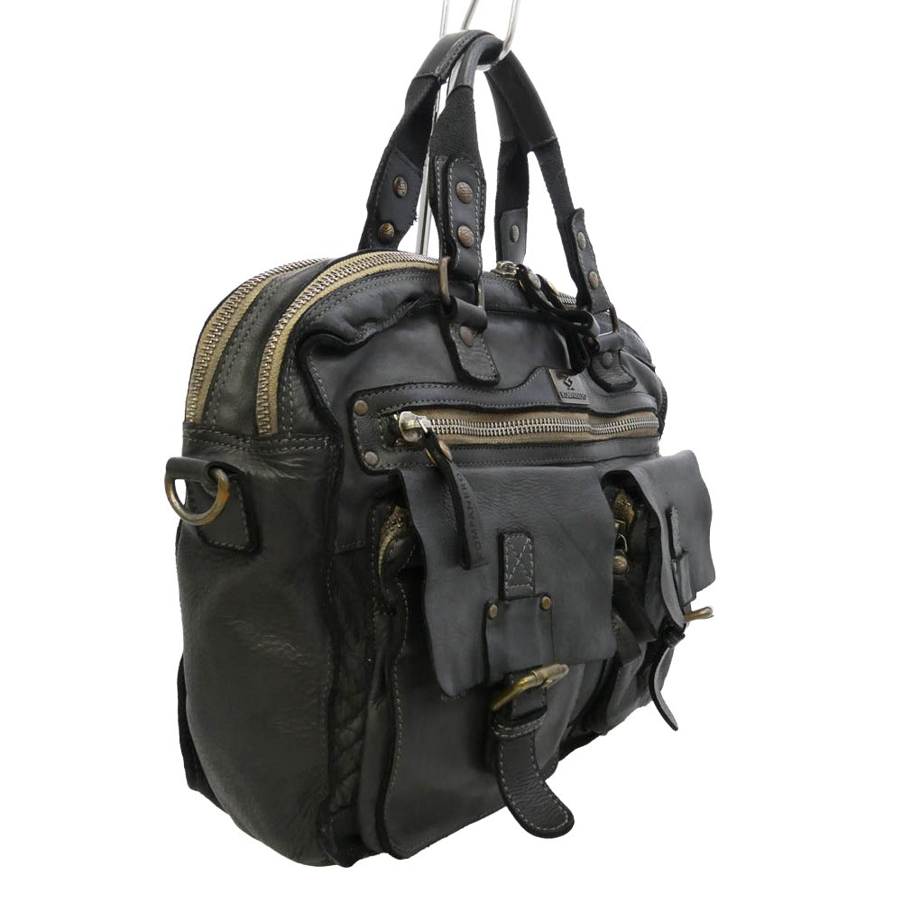 B5516 LEATHER SHOULDER BAG レザー ショルダーバッグ メッセンジャーバッグ ブラック系【中古】