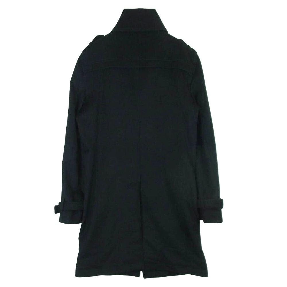 156318-09 比翼 ウール カシミヤ混 ステンカラーコート ロングコート ブラック系 M【中古】