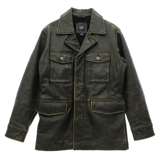 GAP ギャップ OLD 茶芯 牛革 レザー 裏地ウール カーコート ジャケット ダークグレー系 S【中古】