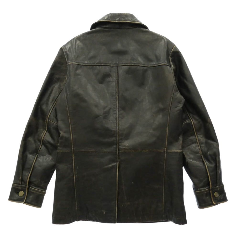 GAP ギャップ OLD 茶芯 牛革 レザー 裏地ウール カーコート ジャケット ダークグレー系 S【中古】