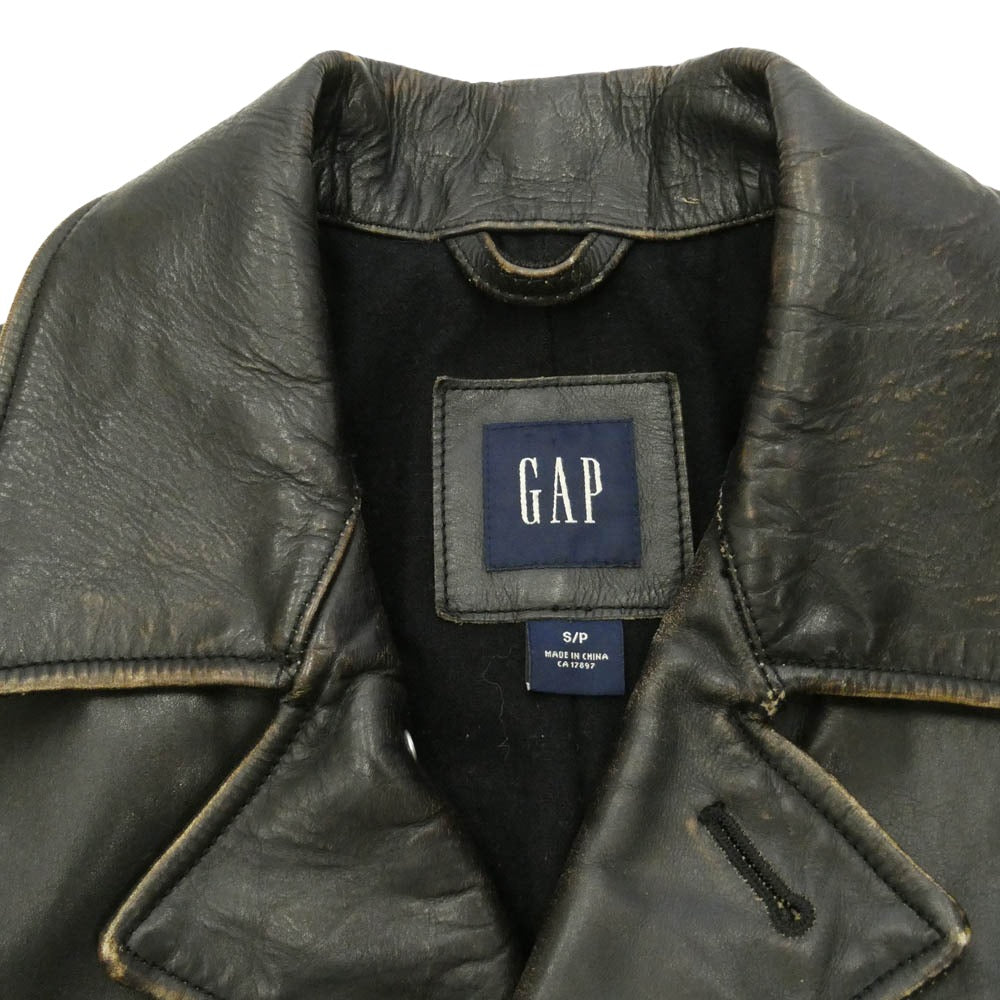 GAP ギャップ OLD 茶芯 牛革 レザー 裏地ウール カーコート ジャケット ダークグレー系 S【中古】