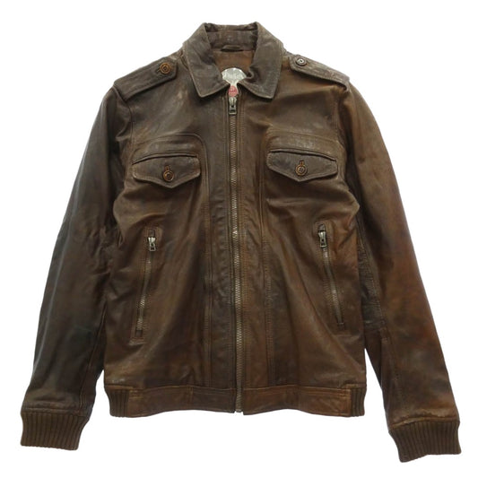 DIESEL ディーゼル シープレザー ダブルポケット フルジップ レザージャケット ブラウン系【中古】