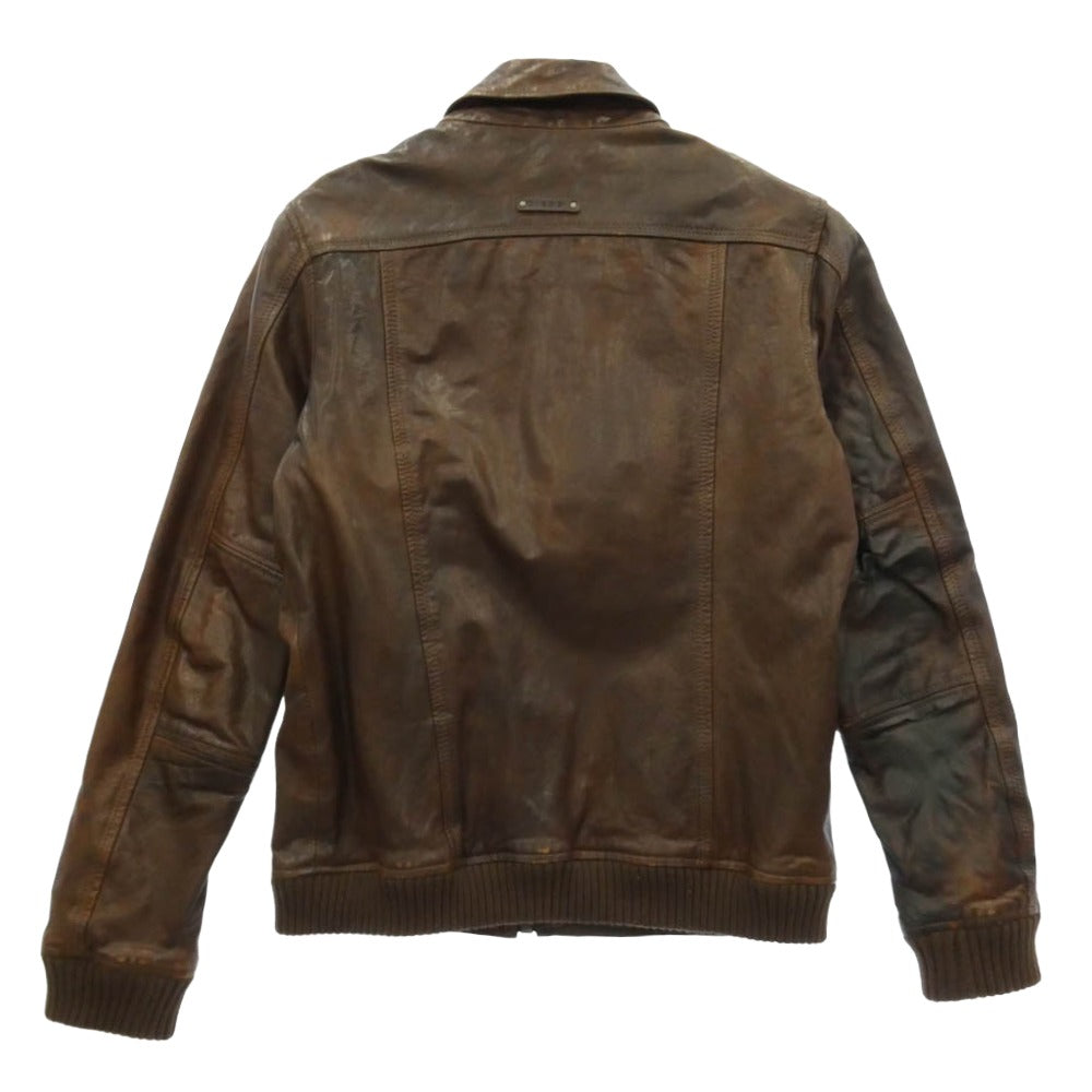 DIESEL ディーゼル シープレザー ダブルポケット フルジップ レザージャケット ブラウン系【中古】