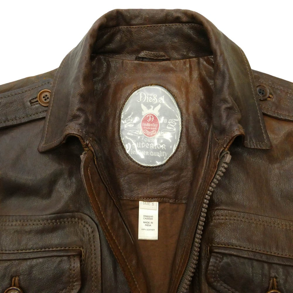 DIESEL ディーゼル シープレザー ダブルポケット フルジップ レザージャケット ブラウン系【中古】