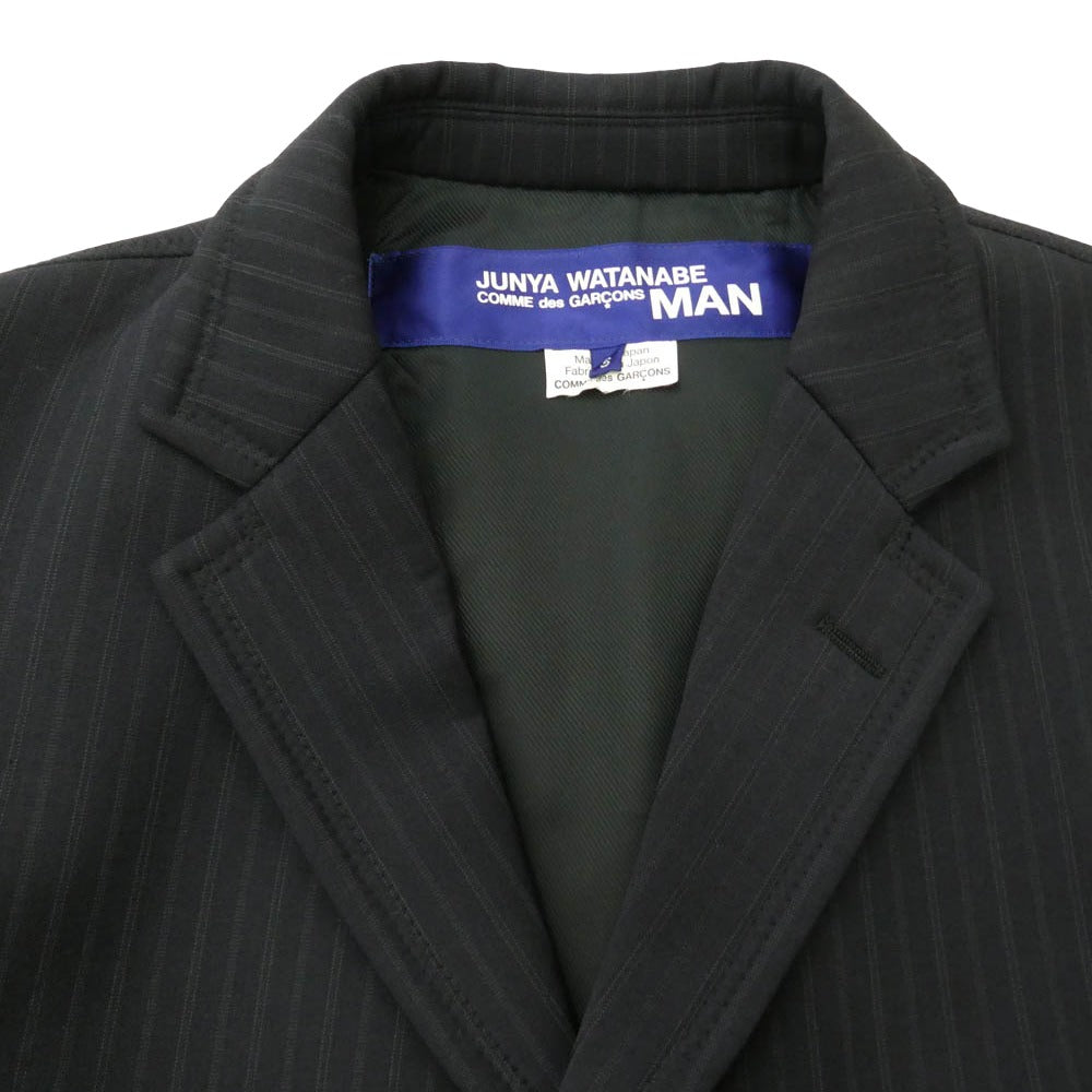 JUNYA WATANABE COMME des GARCONS MAN ジュンヤワタナベコムデギャルソンマン 16AW WR-J002 エステル ウール ストライプ ボンディング エルボーパッチ 3B テーラードジャケット ブラック系 S【中古】