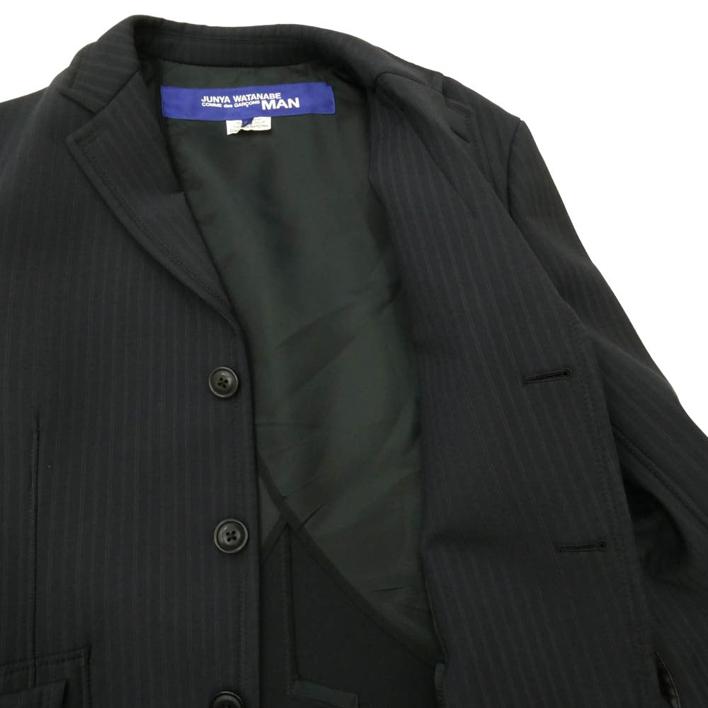 JUNYA WATANABE COMME des GARCONS MAN ジュンヤワタナベコムデギャルソンマン 16AW WR-J002 エステル ウール ストライプ ボンディング エルボーパッチ 3B テーラードジャケット ブラック系 S【中古】