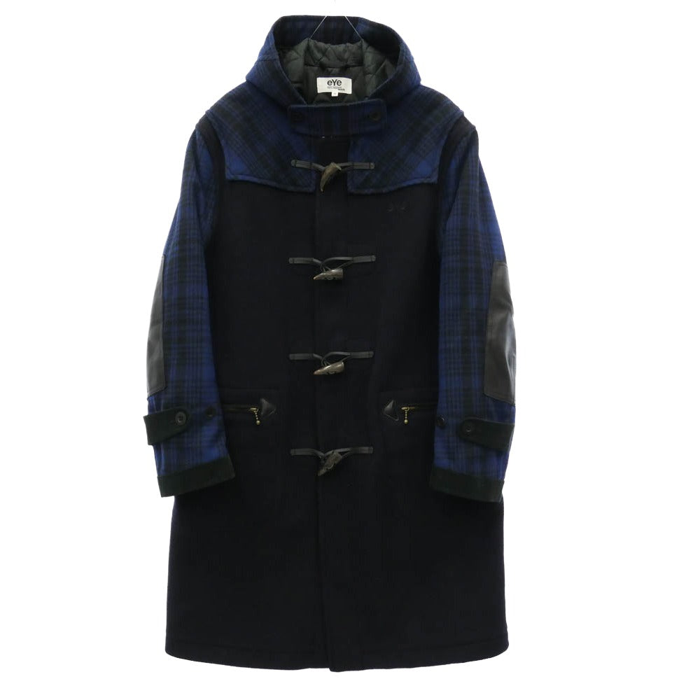 JUNYA WATANABE COMME des GARCONS ジュンヤワタナベコムデギャルソン Gloverall グローバーオール 19AW WD-C903 eYe アイズ Gloverall Customize エルボーパッチ チェック ダッフルコート ブラック系 ネイビー系 S【中古】