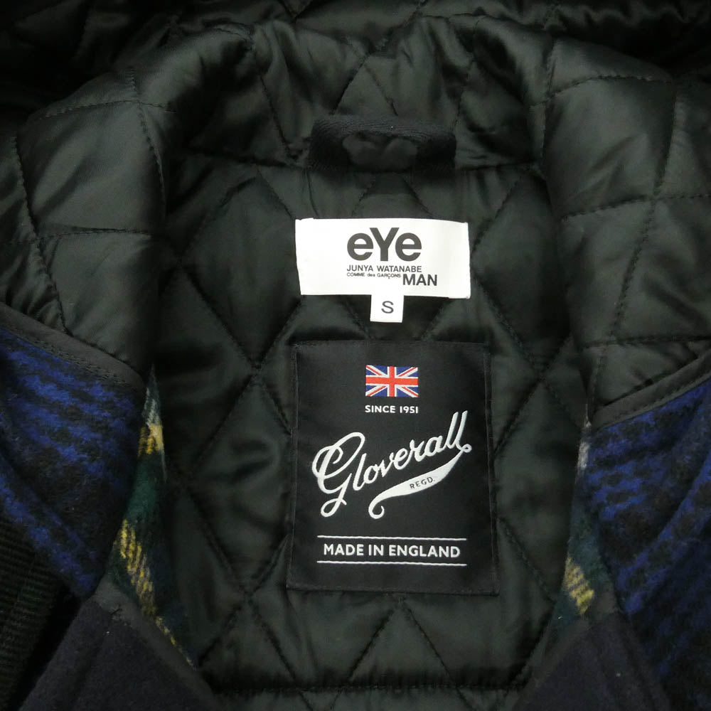 JUNYA WATANABE COMME des GARCONS ジュンヤワタナベコムデギャルソン Gloverall グローバーオール 19AW WD-C903 eYe アイズ Gloverall Customize エルボーパッチ チェック ダッフルコート ブラック系 ネイビー系 S【中古】