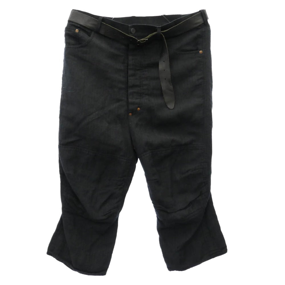 Paul Harnden ポールハーデン Mens Belt Jean レザーベルト ウールリネン クロップド パンツ グレー系 S【中古】