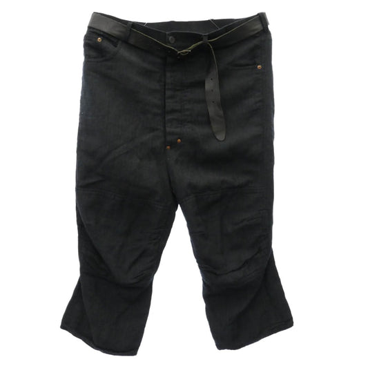 Paul Harnden ポールハーデン Mens Belt Jean レザーベルト ウールリネン クロップド パンツ グレー系 S【中古】
