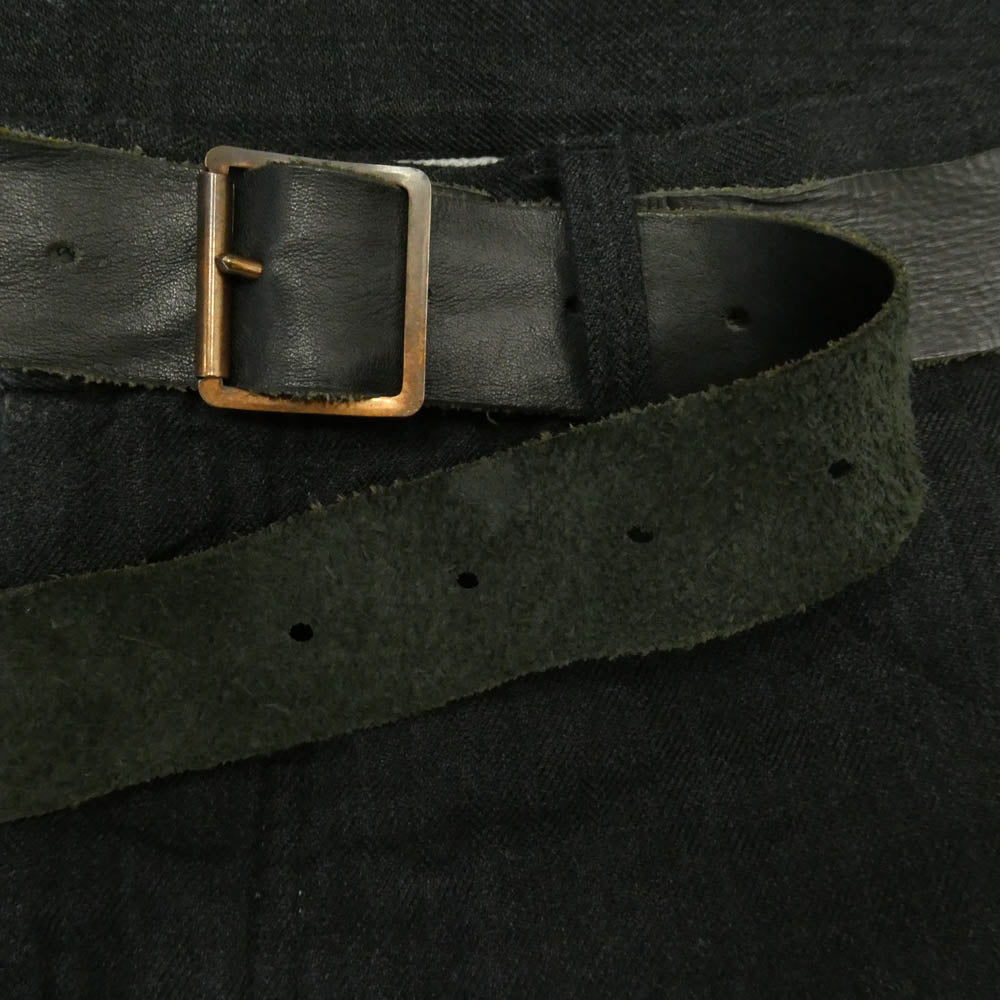 Paul Harnden ポールハーデン Mens Belt Jean レザーベルト ウールリネン クロップド パンツ グレー系 S【中古】