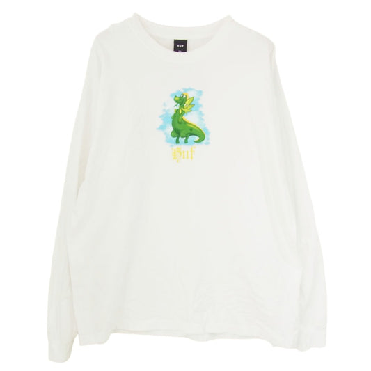 HUF ハフ Fairy Tale フェアリーテイル フロントプリント ロングスリーブ 長袖 Tシャツ カットソー ホワイト系 XXL【中古】