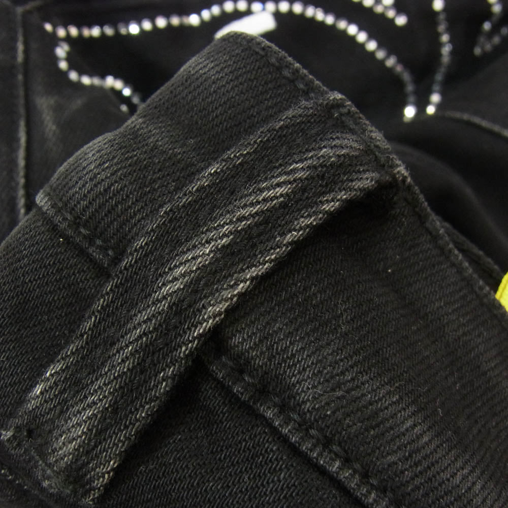 グアピ PAISLEY BLACK DENIM ペイズリー ラインストーン フレア ブラック デニム パンツ ブラック系 34【中古】