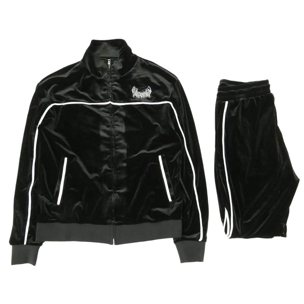 ヤングブラッツ Velour jacket pants ベロア ジップアップ ジャケット パンツ セットアップ ブラック系 L【中古】