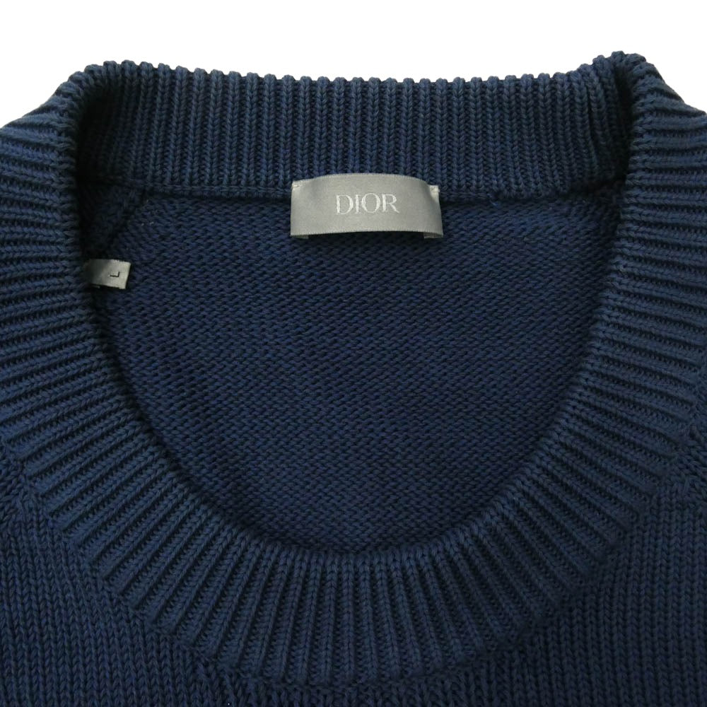 Dior ディオール 943M672AT072 イタリア製 オブリーク トロッター サイドライン クルーネック 長袖 セーター ニット ネイビー系 L【中古】