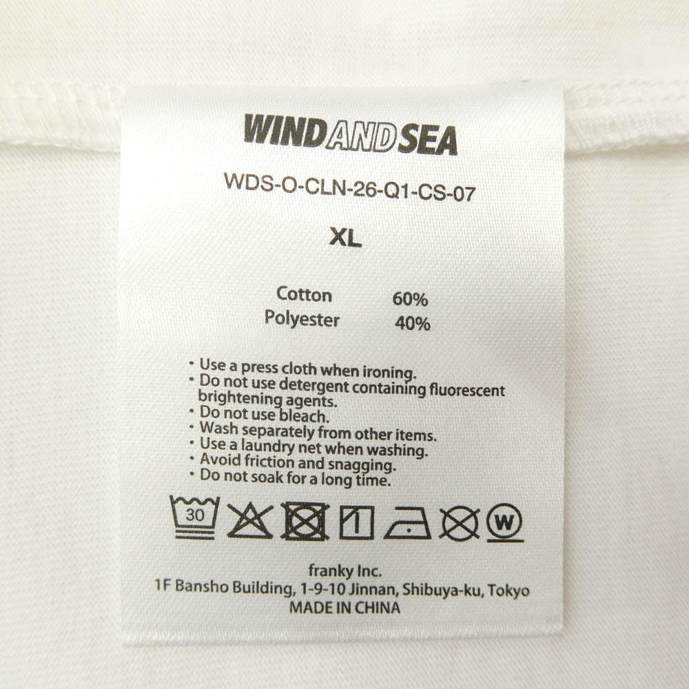WIND AND SEA ウィンダンシー 26SS WDS-O-CLN-26-Q1-CS-07 S/S Tech Tee ワンポイント 刺繍 バックプリント ロゴ Tシャツ 半袖 カットソー ホワイト系 XL【新古品】【未使用】【中古】