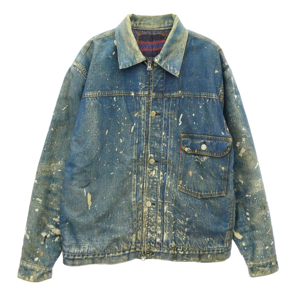 トルク Trompe L’oeil Printed Jacket 1950 Yutaka.F 藤原裕 Type-1 T-Back 1st 裏地ブランケット転写 トロンプルイユ 転写 デニムジャケット ブルー系 40【中古】