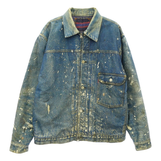 トルク Trompe L’oeil Printed Jacket 1950 Yutaka.F 藤原裕 Type-1 T-Back 1st 裏地ブランケット転写 トロンプルイユ 転写 デニムジャケット ブルー系 40【中古】