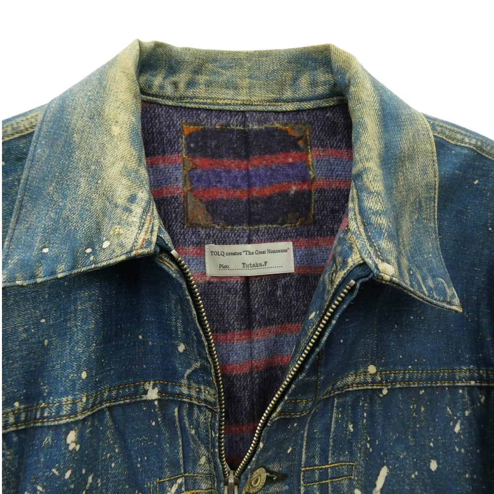 トルク Trompe L’oeil Printed Jacket 1950 Yutaka.F 藤原裕 Type-1 T-Back 1st 裏地ブランケット転写 トロンプルイユ 転写 デニムジャケット ブルー系 40【中古】