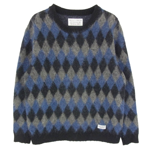 WACKO MARIA ワコマリア 16AW 16FW-WMK-KN15 「BABYALPACA DIAMOND CHECK SWEATER ベビーアルパカ ダイヤモンド チェック セーター ニット ブルー系 L【中古】