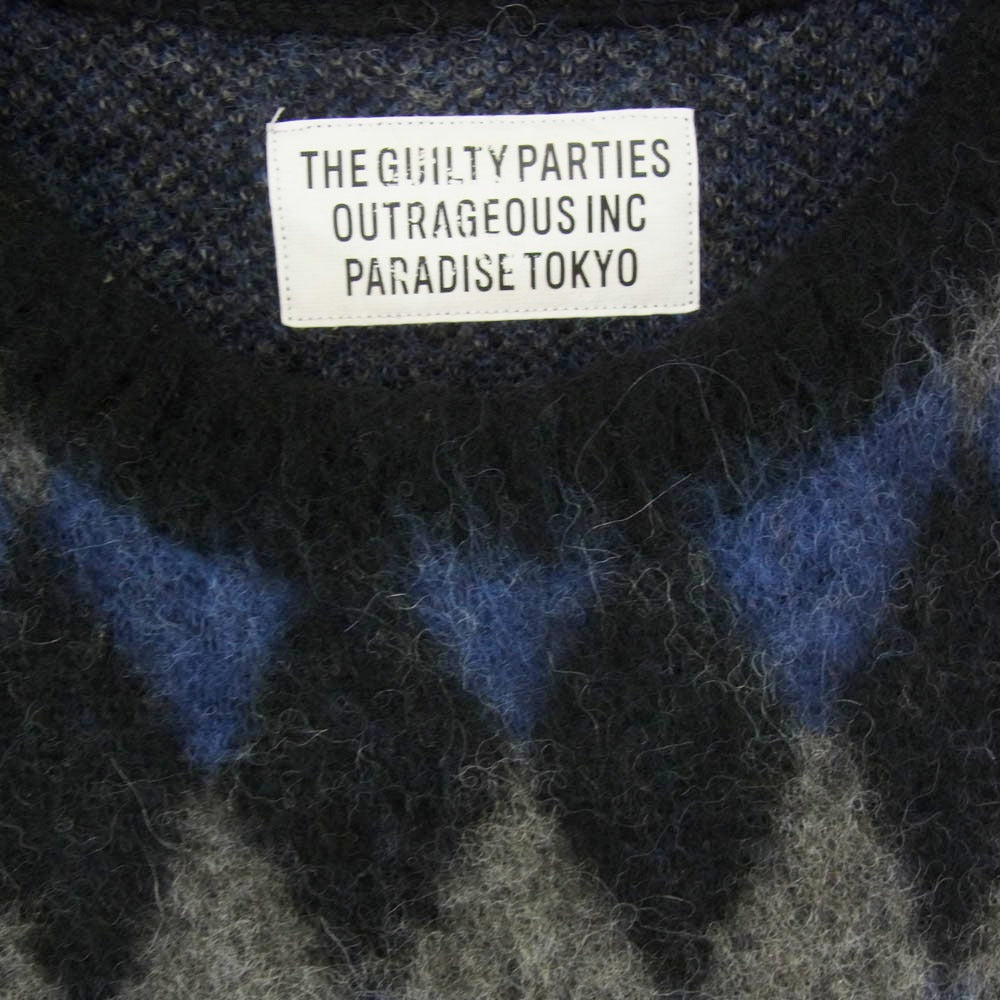 WACKO MARIA ワコマリア 16AW 16FW-WMK-KN15 「BABYALPACA DIAMOND CHECK SWEATER ベビーアルパカ ダイヤモンド チェック セーター ニット ブルー系 L【中古】 WACKO MARIA ワコマリア 16AW 16FW-WMK-KN15 「BABYALPACA