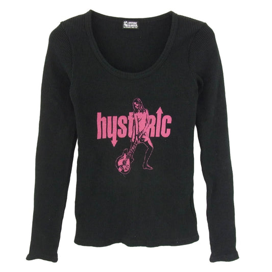 HYSTERIC GLAMOUR ヒステリックグラマー 01181CL03 ヒスガール プリント ワッフル ロングスリーブ 長袖 カットソー ブラック系 FREE【中古】