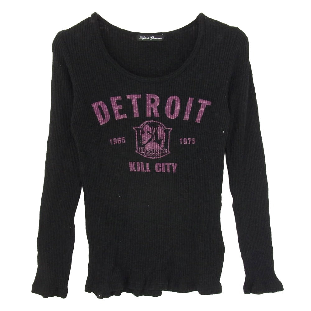 HYSTERIC GLAMOUR ヒステリックグラマー 0134CL03 DETROIT リブ編み 薄手 ニット カットソー ブラック系 FREE【中古】